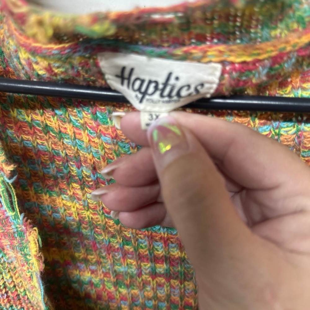Haptics 3xl sweater with fringe Multicolor Distressed Sweater - Picture 2 of 3